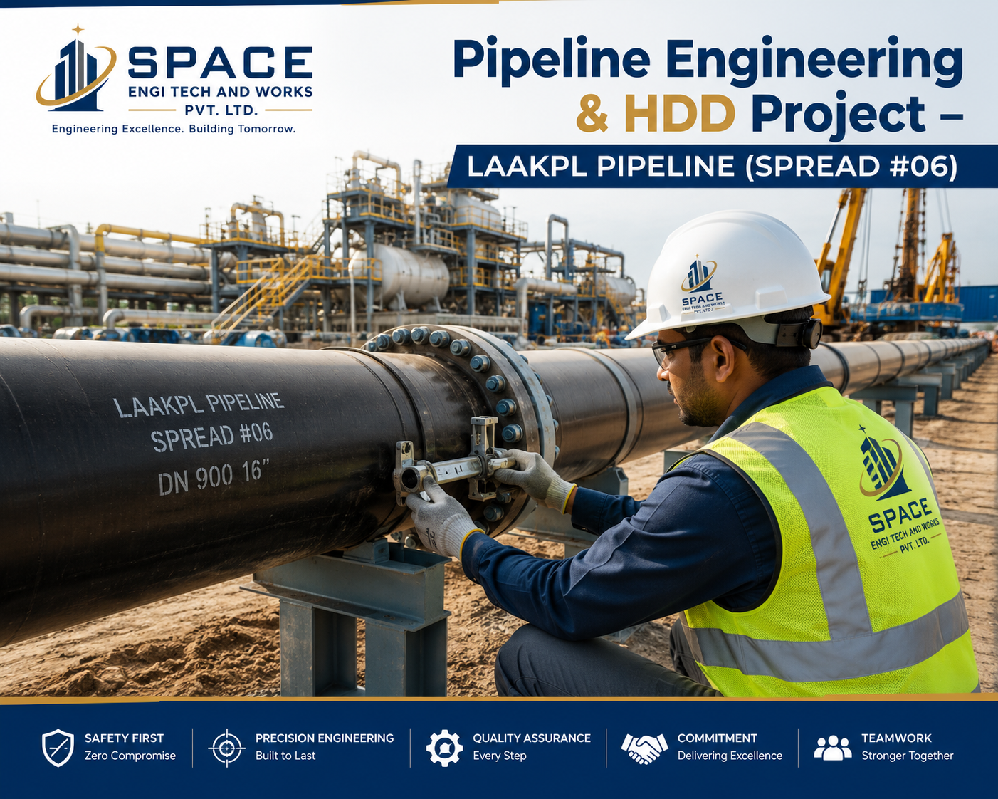 Engineer checking industrial pipes